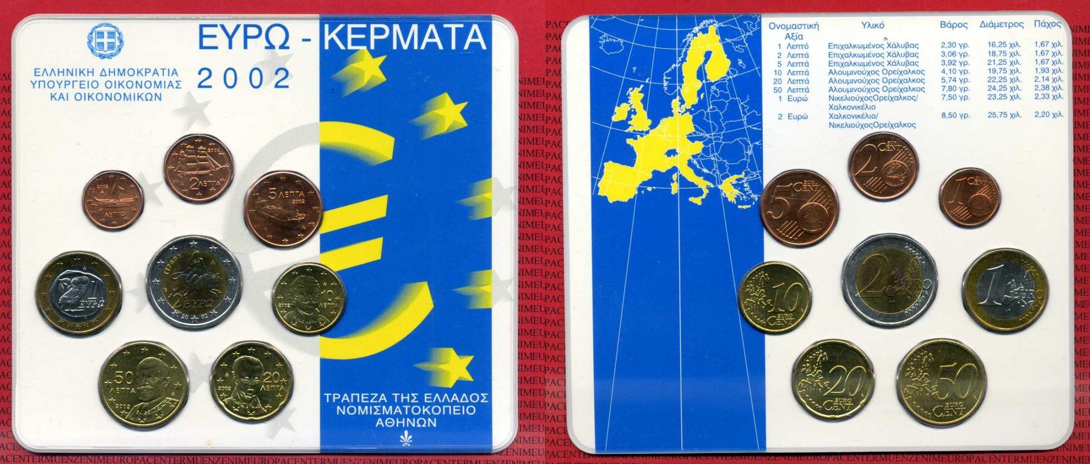 Foto Griechenland, Greece Euro Kursmünzensatz Offiziell, 3,88 Euro 2002