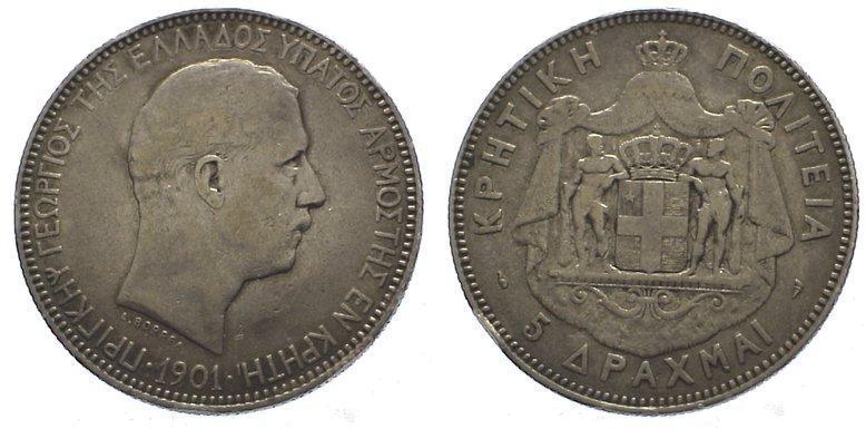 Foto Griechenland-Kreta 5 Drachmen 1901