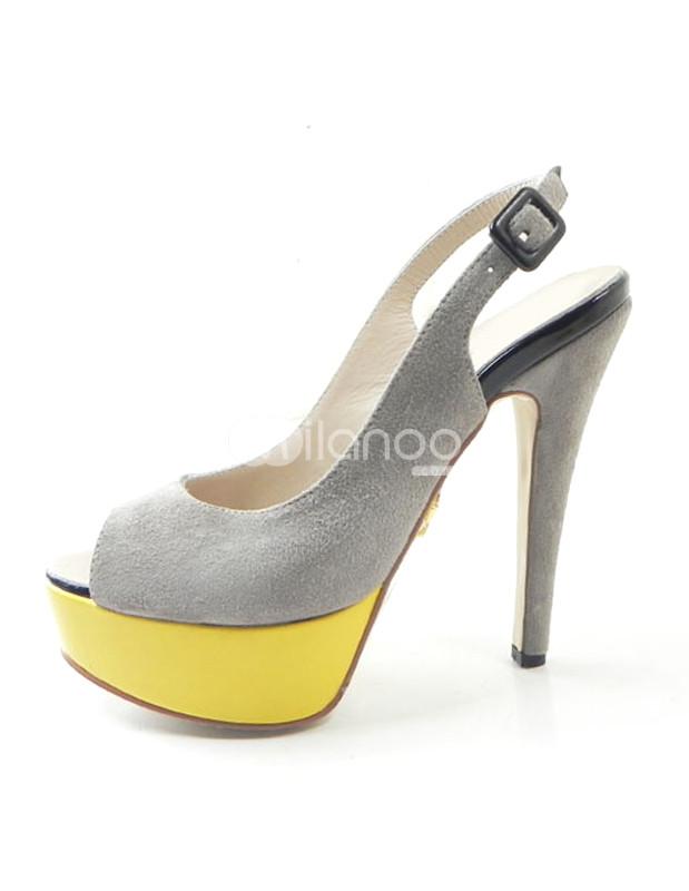 Foto Gris sandalias de plataforma Color bloque Peep Toe Sling Back oveja femenino