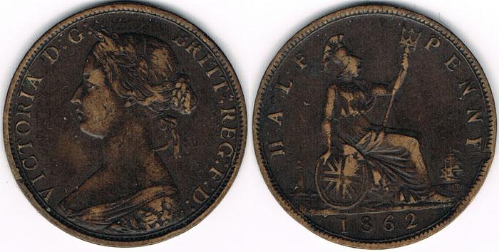 Foto Großbritannien 1/2 Penny 1862