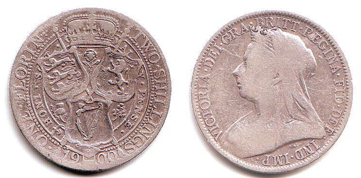 Foto Großbritannien 2 Shilling 1 Florin 1900