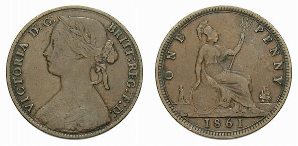 Foto Großbritannien Bronze-Penny 1861