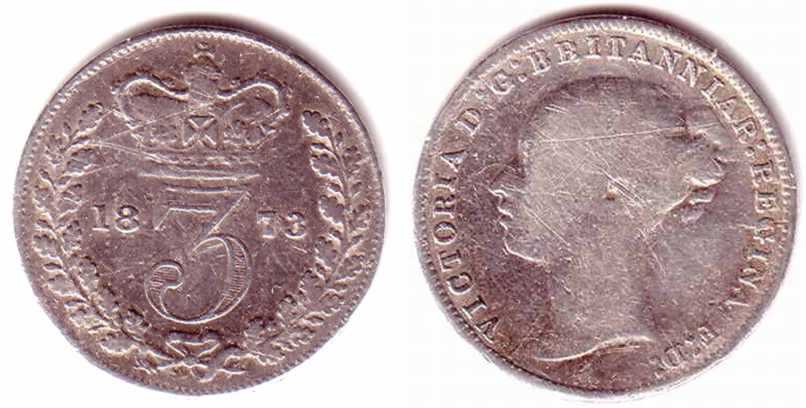 Foto Großbritannien/ England Threepence 1873