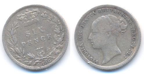 Foto Grossbritannien: Victoria, 1837-1901 Six Pence 1886