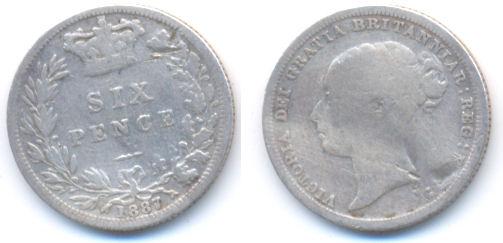 Foto Grossbritannien: Victoria, 1837-1901 Six Pence 1887