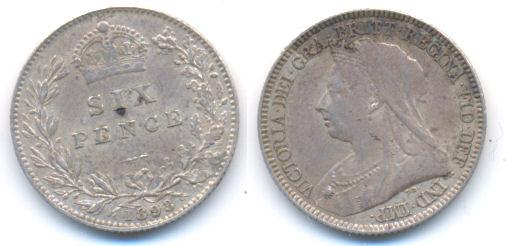 Foto Grossbritannien: Victoria, 1837-1901 Six Pence 1893