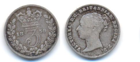 Foto Grossbritannien: Victoria, 1837-1901 Three Pence 1859