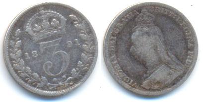 Foto Grossbritannien: Victoria, 1837-1901 Three Pence 1891