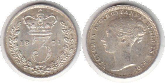 Foto Grossbritannien 3 Pence 1871