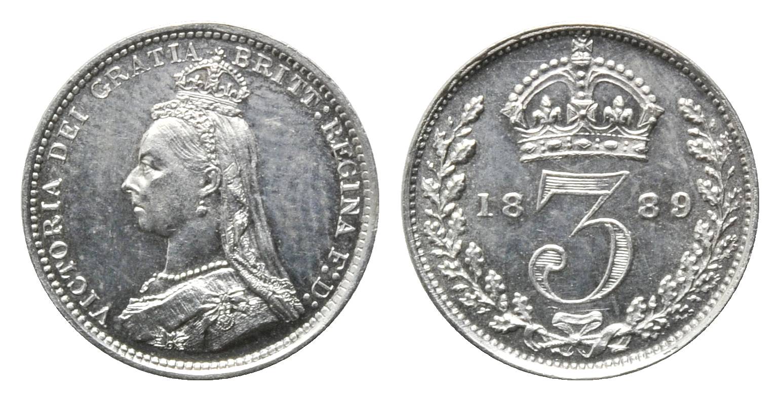 Foto Grossbritannien, 3 Pence 1889,