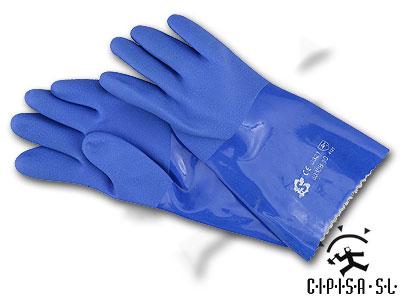 Foto Guante de PVC azul con soporte de algodón sin costuras, largo de 30 cm