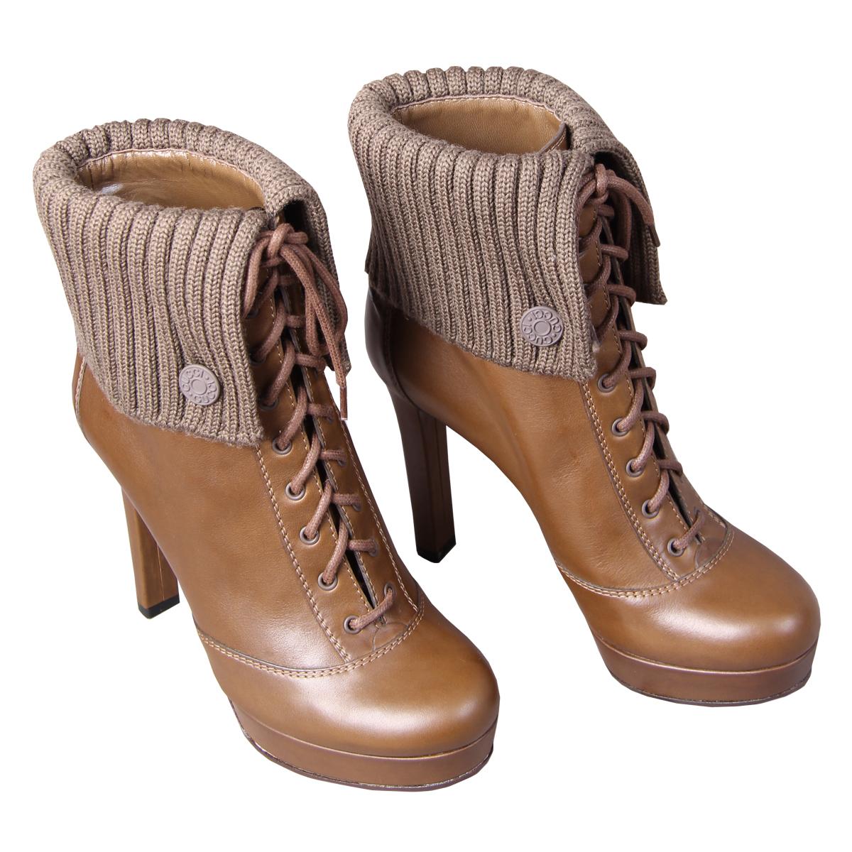 Foto Gucci Olive Brown Platform High Heel Lace Up Boot