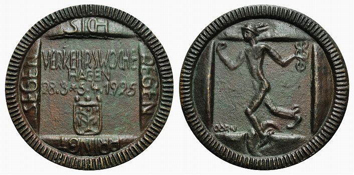 Foto Hagen-Stadt Bronzeguss-Medaille 1925