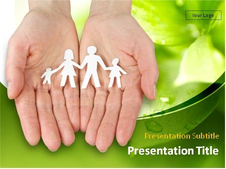 Foto Hands with paper chain of family over green background PowerPoint template