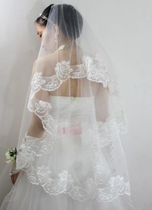 Foto Hermoso hilo de pergamino Beige bordado velo de novia de boda