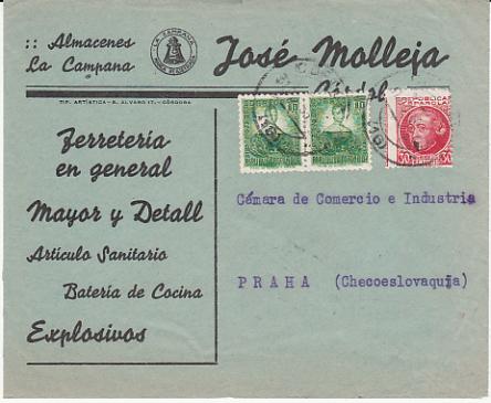 Foto Historia Postal España 1933 N 06822687 Carta comercial a Praha