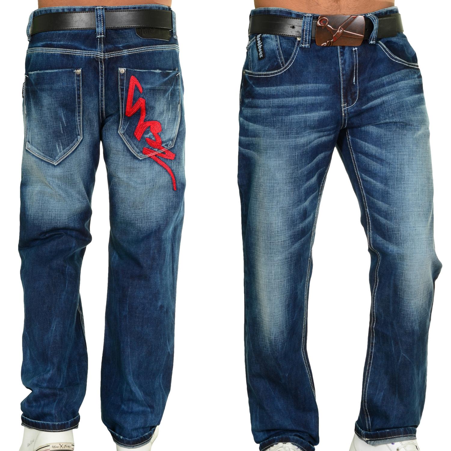 Foto Hoodboyz Dusty Indigo Wash Hombres Loose Fit Jeans De Color Azul Os...