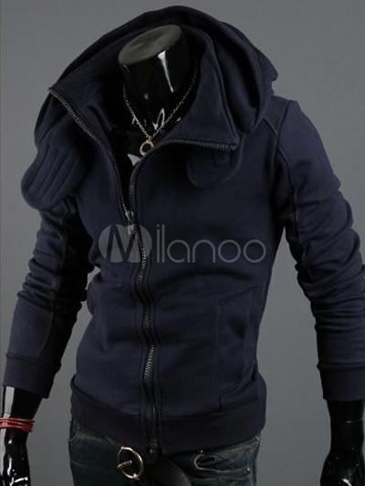 Foto Hoodie oscuro azul marino algodón mezcla de hombres con orejas