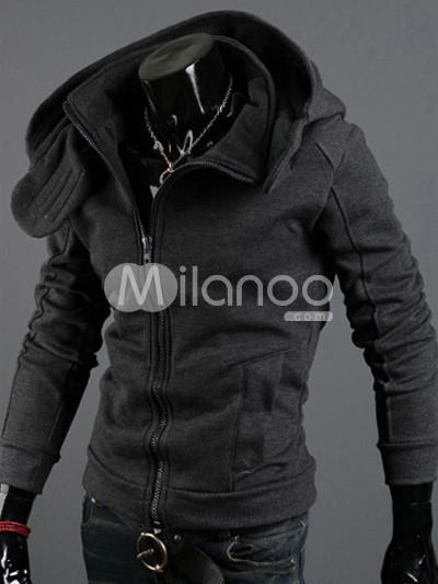 Foto Hoodie popular gris algodón mezcla de hombres con orejas