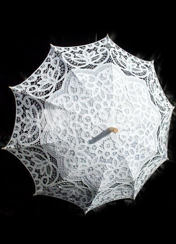 Foto Hueco blanco con soporte de acero inoxidable madera mango boda paraguas de algodón