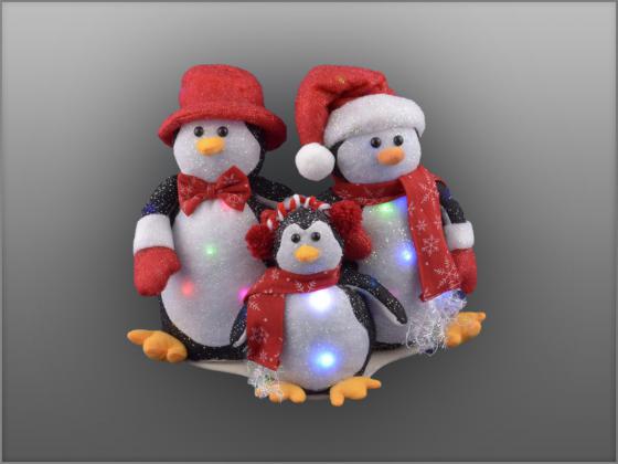 Foto iluminación de navidad familia de pingüinos, blanco/rojo
