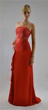 Foto Impresionante Vestido De Noche Sin Tirantes Con Cuentas En Rojo/rosa/negro 36-50