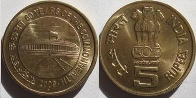 Foto India   2009   5 Rupees  Commonwealth  Alu-br   Unc