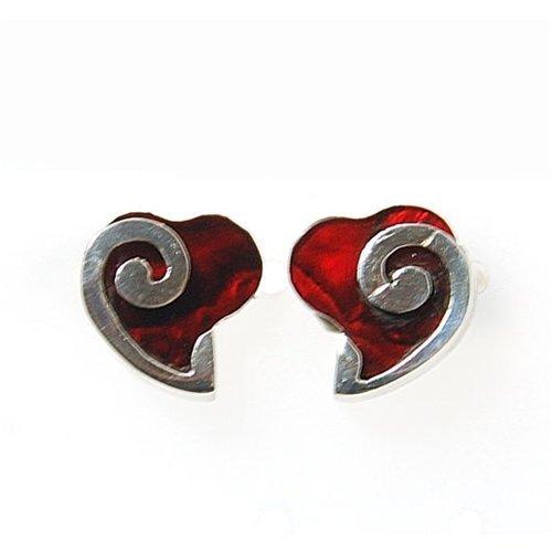Foto Inferno Jewellery 925 Silver Cherry Red Paua Shell Heart Stud Earrings