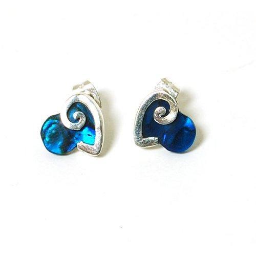 Foto Inferno Jewellery 925 Silver Dark Blue Paua Shell Heart Stud Earrings