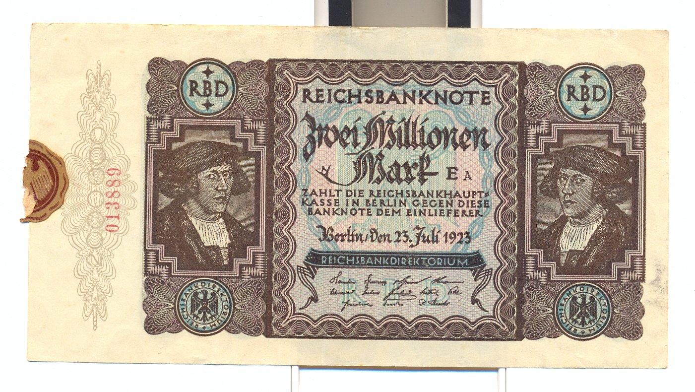 Foto Inflation 2 Millionen Mark 1923
