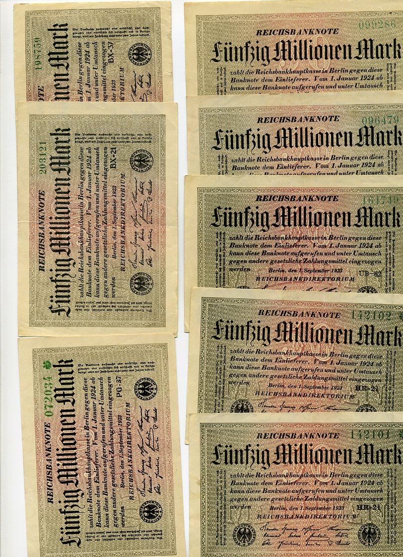 Foto Inflation Dt Reich 1919 1924 Lot 48 x 50 Millionen Mark 1923