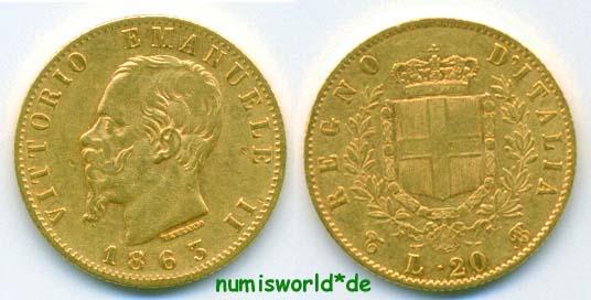 Foto Italien 20 Lire 1863