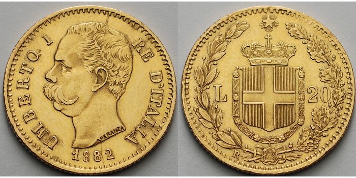 Foto Italien 20 Lire, 5,80g fein 1882