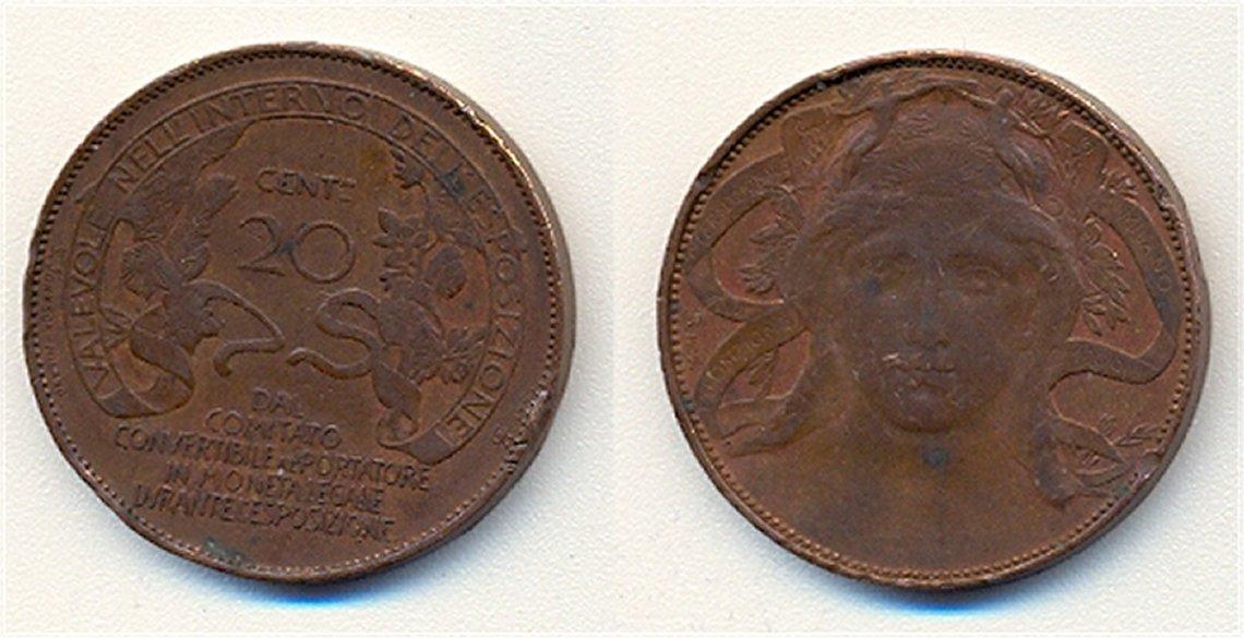 Foto Italien Bronzemedaille 20 Centesimi 1906