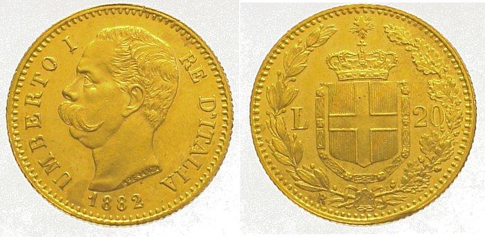 Foto Italien-Königreich 20 Lire Gold 1882 R