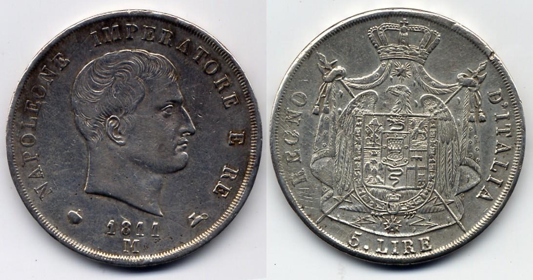 Foto Italien Kingdom of Napoleon 5 Francs 1811 M