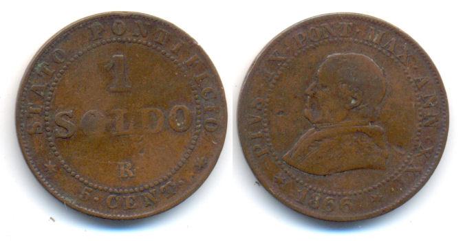 Foto Italien-Kirchenstaat: Pius Ix , 1846-1878 Kupfer Soldo 1866 Rom