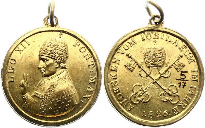 Foto Italien-Kirchenstaat Tragbare vergoldete Bronzemedaille 1826