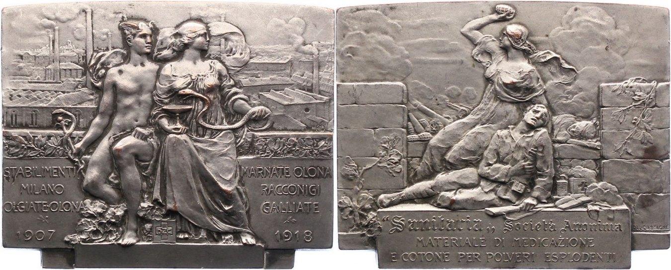 Foto Italien-Mailand Versilberte Bronzeplakette 1918