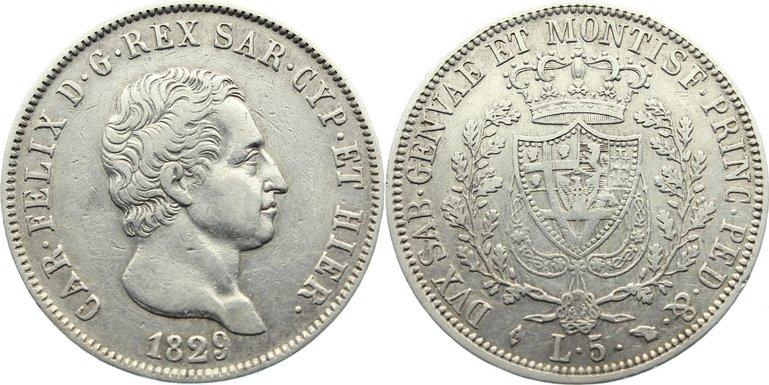 Foto Italien-Sardinien 5 Lire 1829