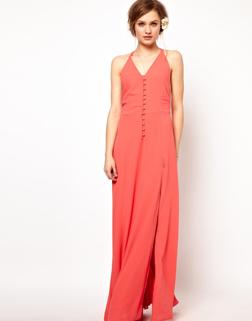 Foto Jarlo V Neck Maxi Dress with Lace Back and Button Detail Pink