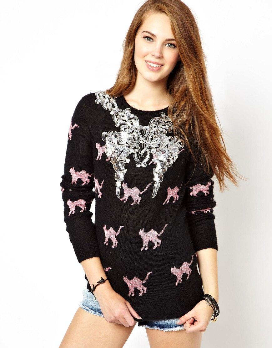 Foto Jersey con estampado de gato de Wildfox White Label Negro