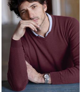 Foto Jersey cuello V en lana merino hombre