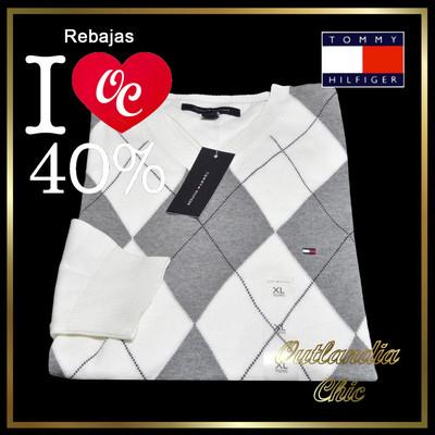 Foto Jersey Tommy Hilfiger Hombre Rombos Blanco Hueso Y Gris Talla Xl