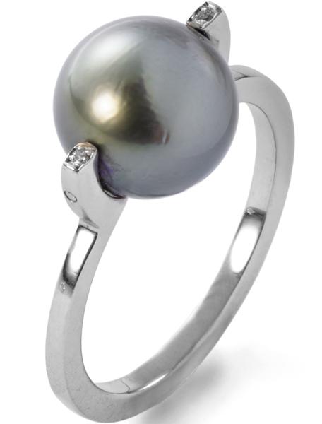 Foto joyas oro anillo diamantes y perla - mujer