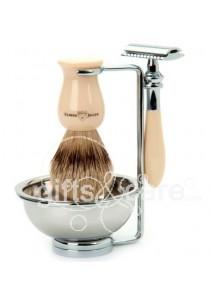 Foto Juego 4 piezas, soporte, bol, brocha tejón y maquinilla.