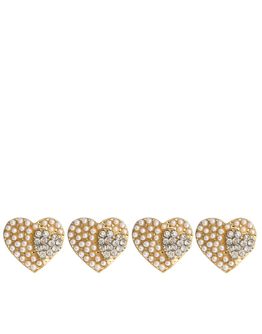 Foto Juego de cuatro minipinzas de corazón con perlas y strass de Johnn...