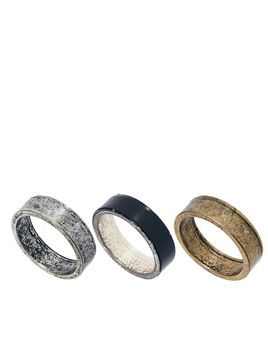 Foto Juego de tres anillos Natu de Just Acces Dorado/negro/plateado