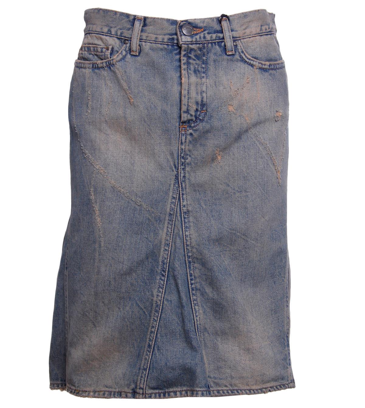 Foto Just Cavalli Blue Dirty Wash Denim Distressed Skirt