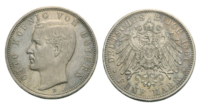Foto Königreich Bayern 5 Mark 1891